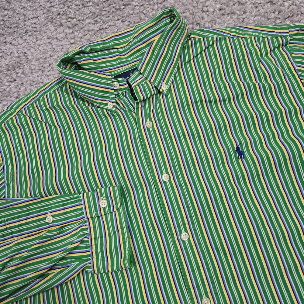 Vintage‎ Ralph Lauren Men Striped Button Down Shirt Size XL Preppy Classic